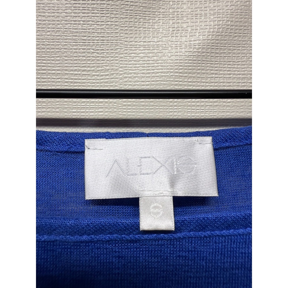 ALEXIS Linen Tee Shirt Sz S Oversized Blue 3/4 Sleeve Top Boat Neck Coastal - Picture 3 of 4